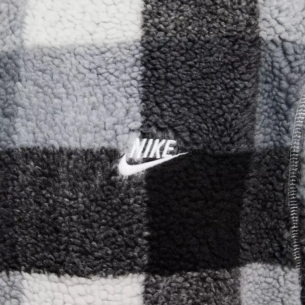 Nike Men's Club Winterized Black Plaid Fleece 1/2 Zip Jacket